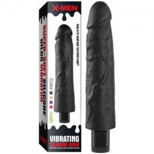 Реалистичный черный вибратор с рельефным стволом X-Men Vibrating Siliсone Cock 19 см