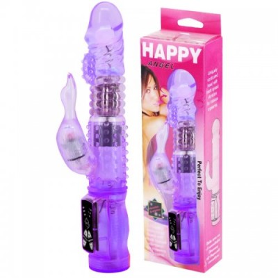 Вибратор Hi-Tech с ротацией и клиторальным стимулятором Happy Angel фиолетовый