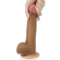 Фаллос на присоске с мошонкой Dual-layered Silicone Dildo мулат 22 см