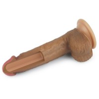 Фаллос на присоске с мошонкой Dual-layered Silicone Dildo мулат 22 см