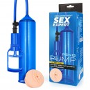 Вакуумная помпа с реалистичной насадкой Sex Expert синяя Вакуумная помпа с реалистичной насадкой Sex Expert синяя