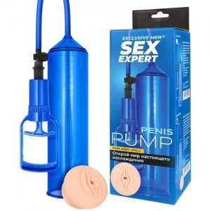 Вакуумная помпа с реалистичной насадкой Sex Expert синяя