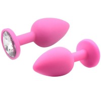Анальная силиконовая пробка розовая с розовым кристаллом S Анальная силиконовая пробка розовая с розовым кристаллом S