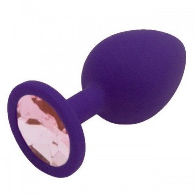 Анальная силиконовая пробка пурпурная с розовым кристаллом S Анальная силиконовая пробка пурпурная с розовым кристаллом S