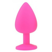 Анальная силиконовая пробка розовая с розовым кристаллом M Анальная силиконовая пробка розовая с розовым кристаллом M