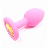 Анальная силиконовая пробка розовая с желтым кристаллом S