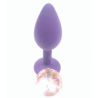 Анальная силиконовая пробка пурпурная с розовым кристаллом S Анальная силиконовая пробка пурпурная с розовым кристаллом S
