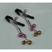 Зажимы для сосков с двойным бубенчиком розовым