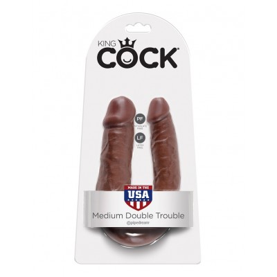 Двойной фаллоимитатор King Cock U-Shaped Medium Double Trouble Brown