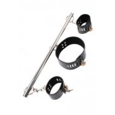 Бондажная распорка чёрный ошейник и наручники