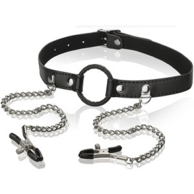 Кляп-кольцо с зажимами для сосков