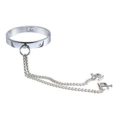 Ошейник стальной женский с зажимами для сосков Ошейник стальной женский с зажимами для сосков