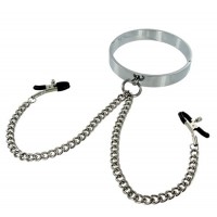 Ошейник стальной с зажимами для сосков мужской