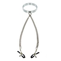 Ошейник стальной с зажимами для сосков мужской
