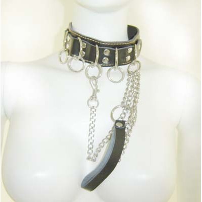 Ошейник БДСМ чёрный с кольцами и поводком Ошейник БДСМ чёрный с кольцами и поводком