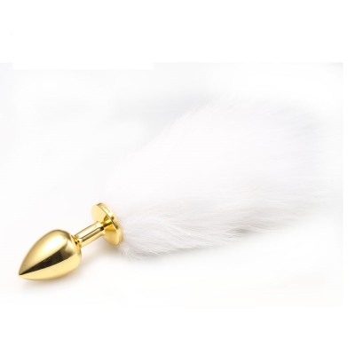 Анальная пробка с хвостиком Anal Plug White Tail Gold S Анальная пробка с хвостиком Anal Plug White Tail Gold S