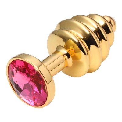 Анальная пробка рельефная Gold Relief Fuchsia S