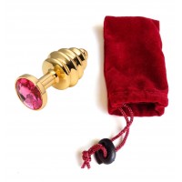 Анальная пробка рельефная Gold Relief Fuchsia S