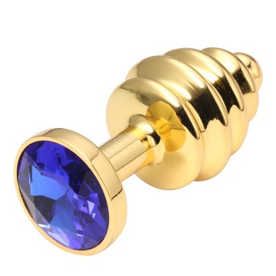 Анальная пробка рельефная Gold Relief Blue S