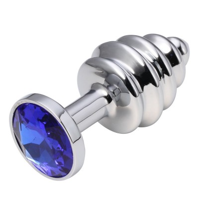 Анальная пробка рельефная Silver Relief Blue S