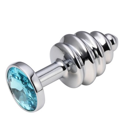 Анальная пробка рельефная Silver Relief Light Blue S