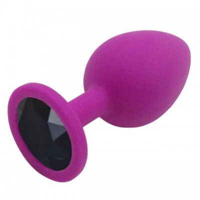 Анальная пробка фиолетовая с чёрным стразом