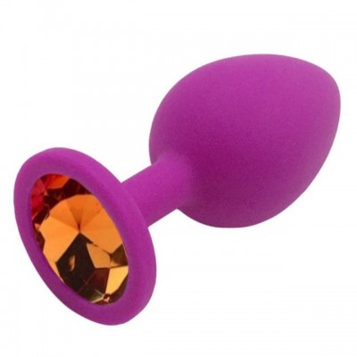 Анальная пробка фиолетовая с оранжевым стразом