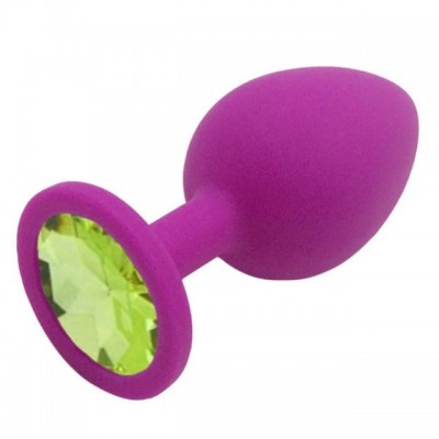 Анальная пробка фиолетовая с светло-зелёным стразом