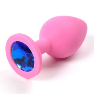 Анальная пробка розовая с синим стразом