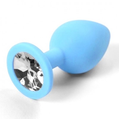 Анальная пробка голубая с прозрачным стразом