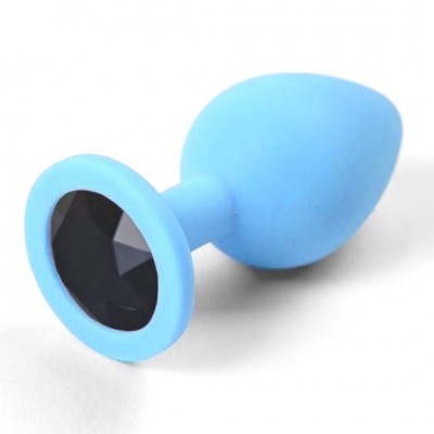 Анальная пробка голубая с чёрным стразом