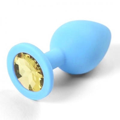 Анальная пробка голубая с жёлтым стразом