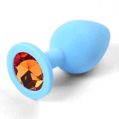 Анальная пробка голубая с оранжевым стразом