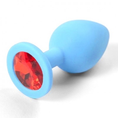 Анальная пробка голубая с красным стразом
