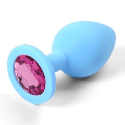 Анальная пробка голубая с розовым стразом