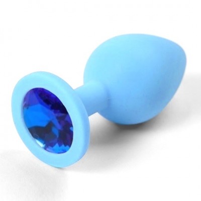 Анальная пробка голубая с синим стразом