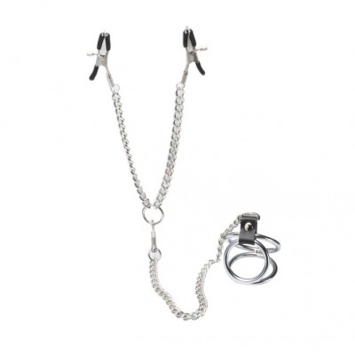 Зажимы для сосков с тройным кольцом на пенис и мошонку Small