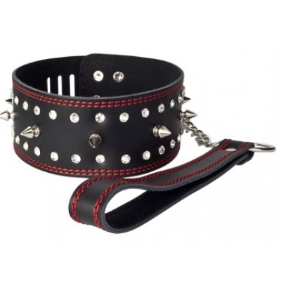 БДСМ ошейник с шипами и поводком цепочкой БДСМ ошейник с шипами и поводком цепочкой