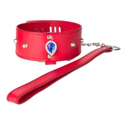 Ошейник БДСМ с кольцом и поводком красный